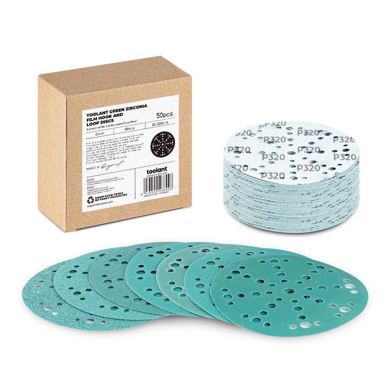 toolant 6 Inch 49 Hole Assorted Sanding Disc, Hook and Loop Film Backing Sanding Discs Compatible with Festool Sanders by - 50 Pack (40-320 Grit) - Image 1